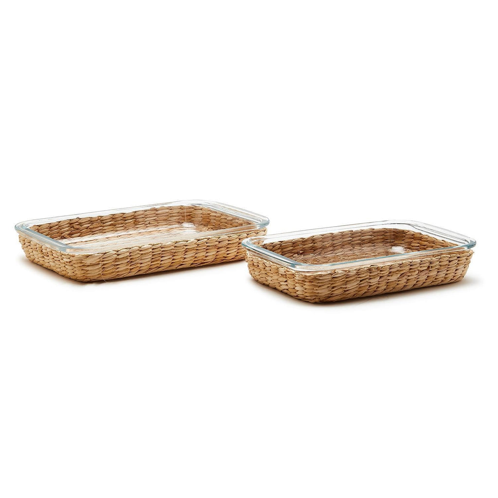 Two's Company Island Chic Set of 2 Borosilicate Glass Baking Dish with Removable Handwoven Lattice, 2.2L and 3L, Glass, Kitchen Serveware Accessories