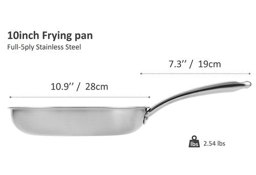 CHEF TOPF 5-ply Stainless Steel Frying Pan 10inch, Full 5-Ply Clad Construction Professional Grade Pan, Brushed Finish, Induction Cooking Pan, Oven Safe, Dishwasher Safe