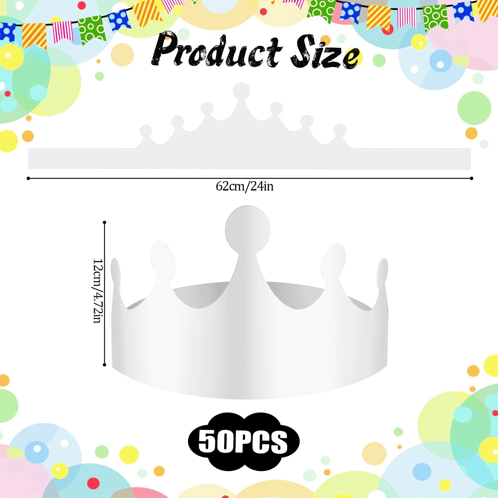 Yuanan 50 Pcs White Paper Crowns Bulk, DIY Blank Birthday Party Crown Classic Style Paper Birthday Crowns for Classroom Party Hats Decorations Baby Shower Supplies (24 x 4.7 in)