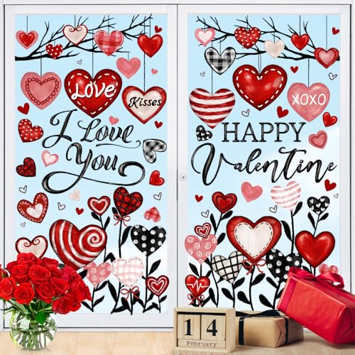 Valentine's Day Window Clings Stickers - 6 Sheets Oil Painting Heart Decals