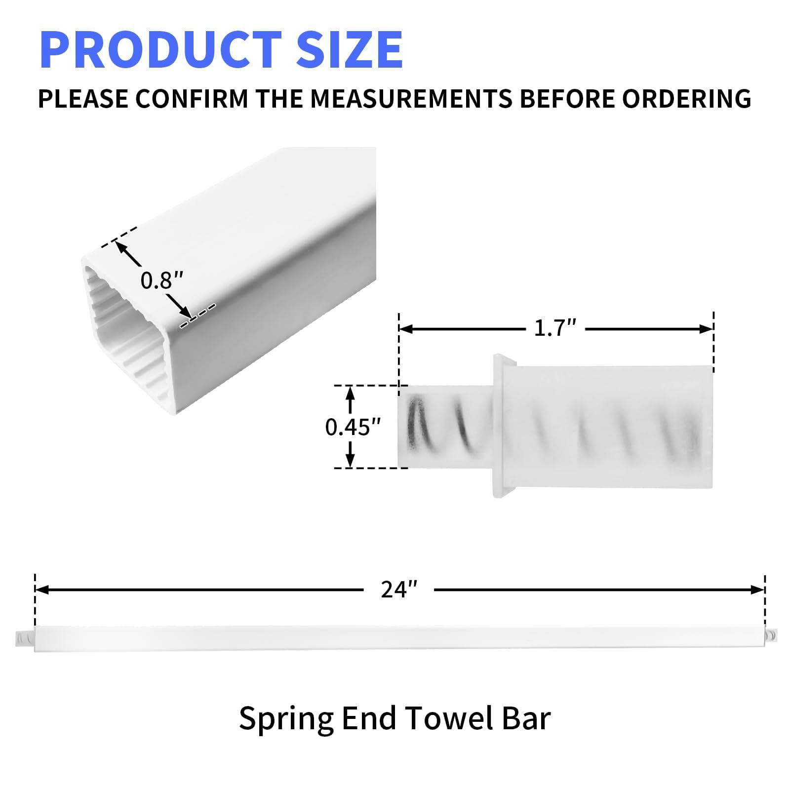 24-Inch Towel Bar Replacement Rod Spring End Wall Mount Replacement Towel Bar for Bathroom and Kitchen Towel Storage