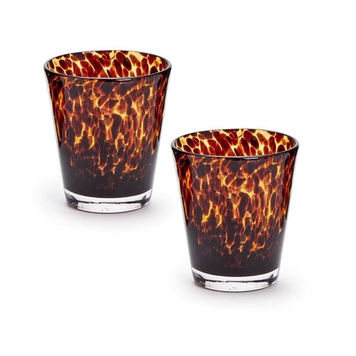 Two's Company Set of 4 Tortoise Print Double Old Fashion Glass (16 oz, Hand wash only) - Glass