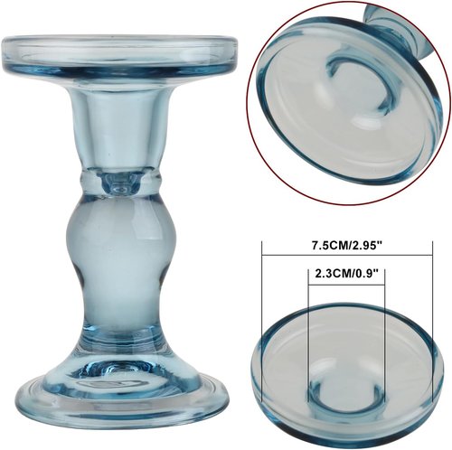 Blue Glass Candlestick Set by [Brand Name] - Elegant Crystal Holders for Weddings & Home Decor