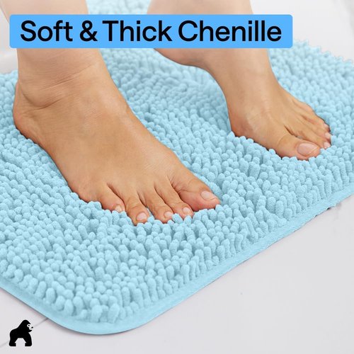 Gorilla Grip Bath Rug Mat - Soft Absorbent Chenille | Quick Dry Microfiber, 30x20, Sky Blue
