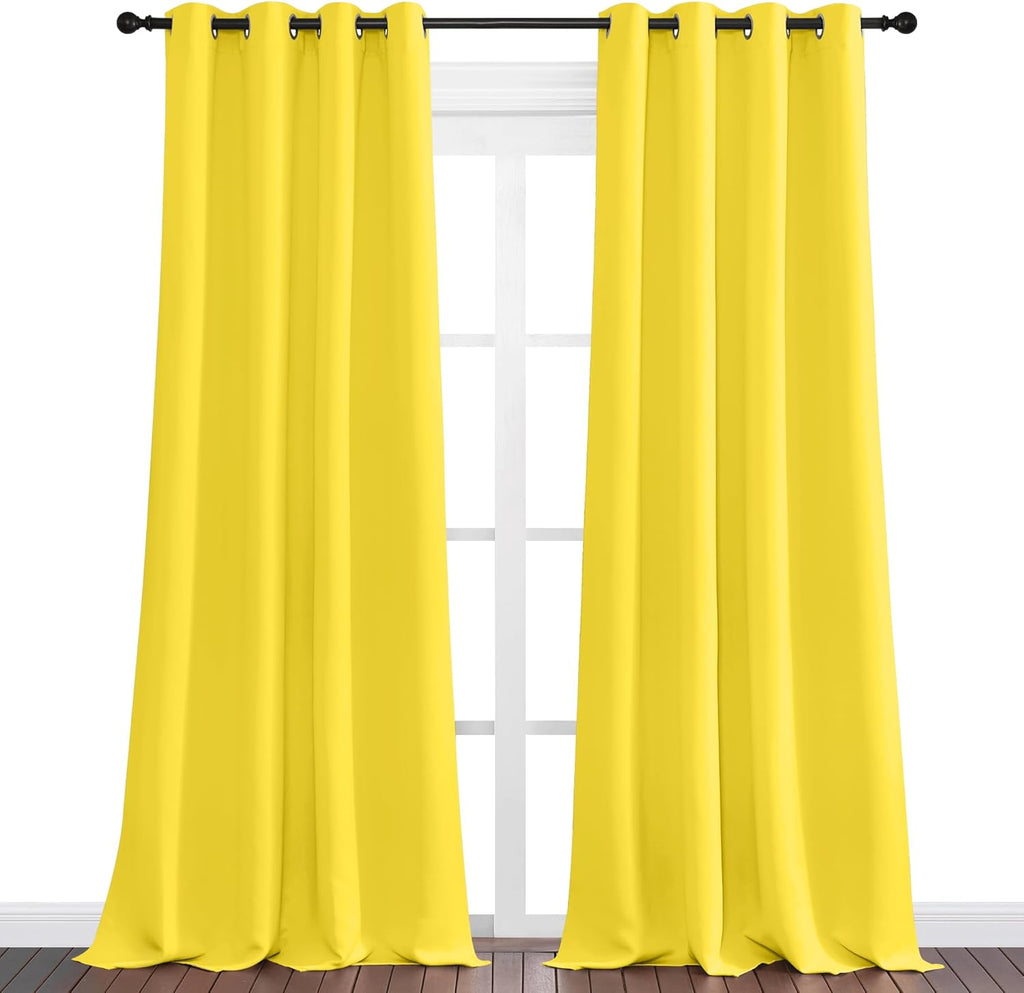 NICETOWN Bright Yellow Curtains - 90" Long Sound Reducing Panels for Modern Office & Dining Room | 55" Wide, 2 Pieces