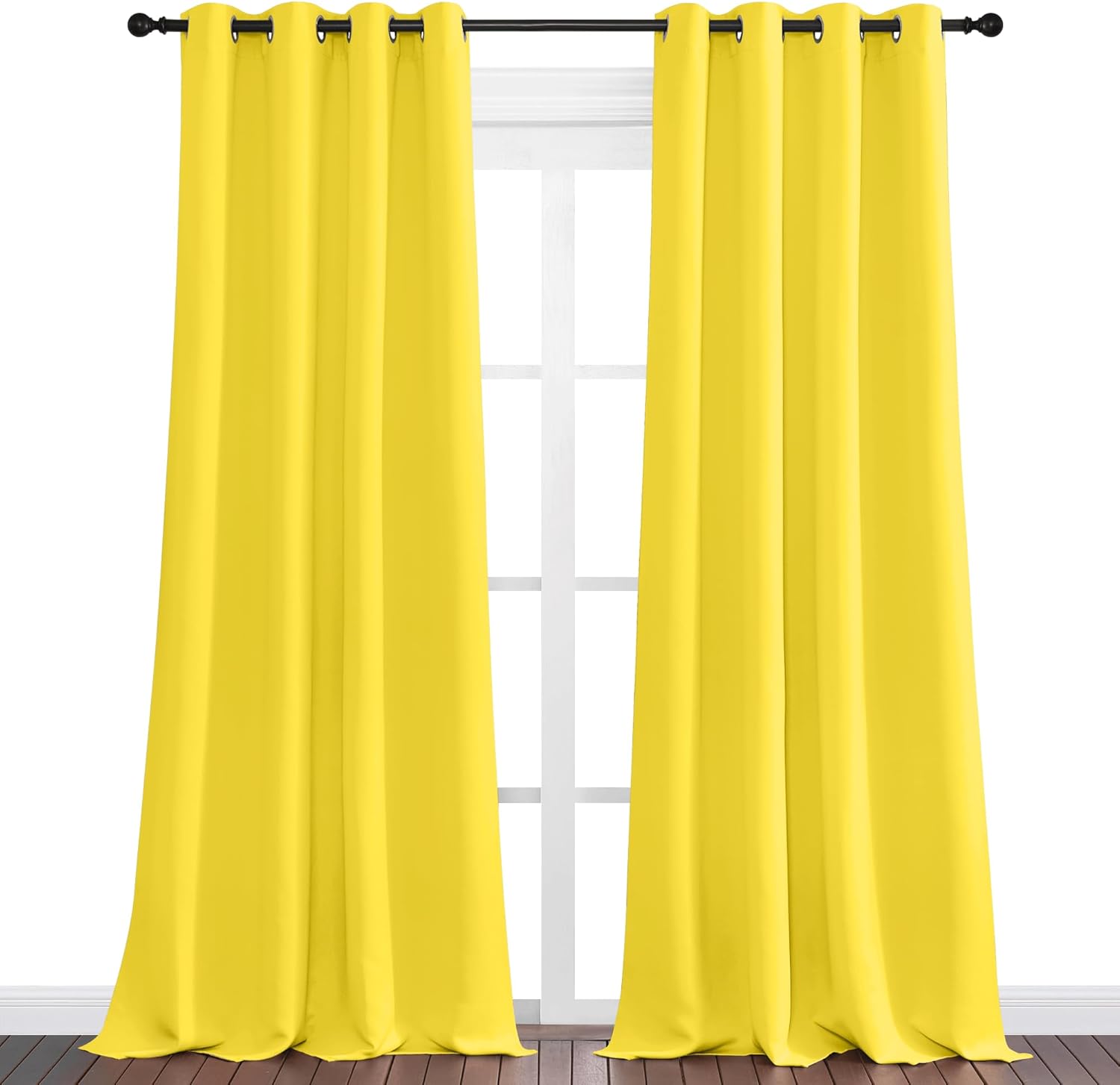 NICETOWN Bright Yellow Curtains - 90" Long Sound Reducing Panels for Modern Office & Dining Room | 55" Wide, 2 Pieces
