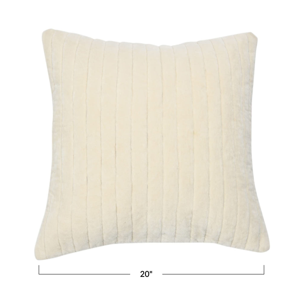 20" Square Quilted Velvet Pillow Cover with Channel Stitch