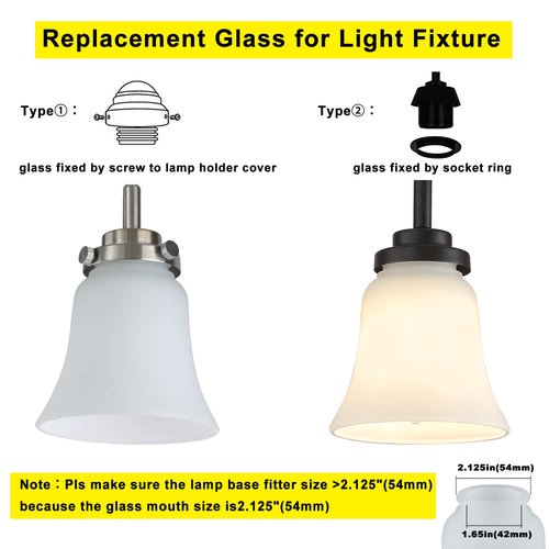 Glass Shade Replacement for Light Fixtures, 4 Pack Ceiling Fan Light Covers, Frosted Opal Color Ceiling Fan Glass Globes, 4 3/4" Diameter, 2 1/8" Fitter