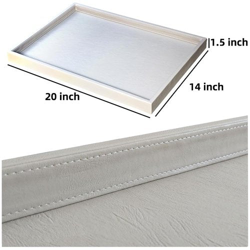 QAVOL 20 x 14 inches High-End Light Luxury Leather Rectangle Oversized Service Tray for Ottoman Tray, Coffee, Food, Family Dinner, Picnic, Party Essentials (Beige, 20 x 14 inch)