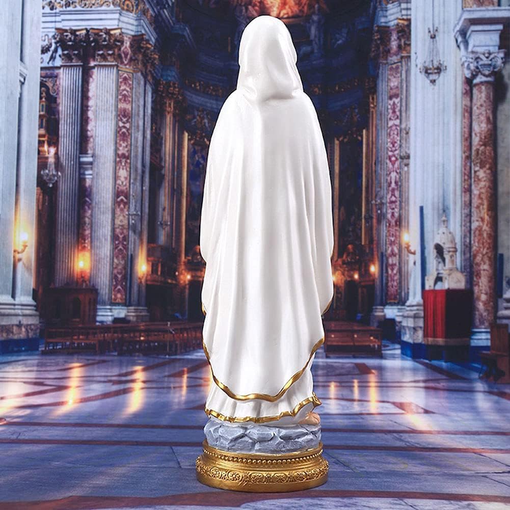 QIANLING 12-Inch Lourdes Virgin Mary Statue - Hand-Painted Catholic Figurine for Home Decor & Prayer Room