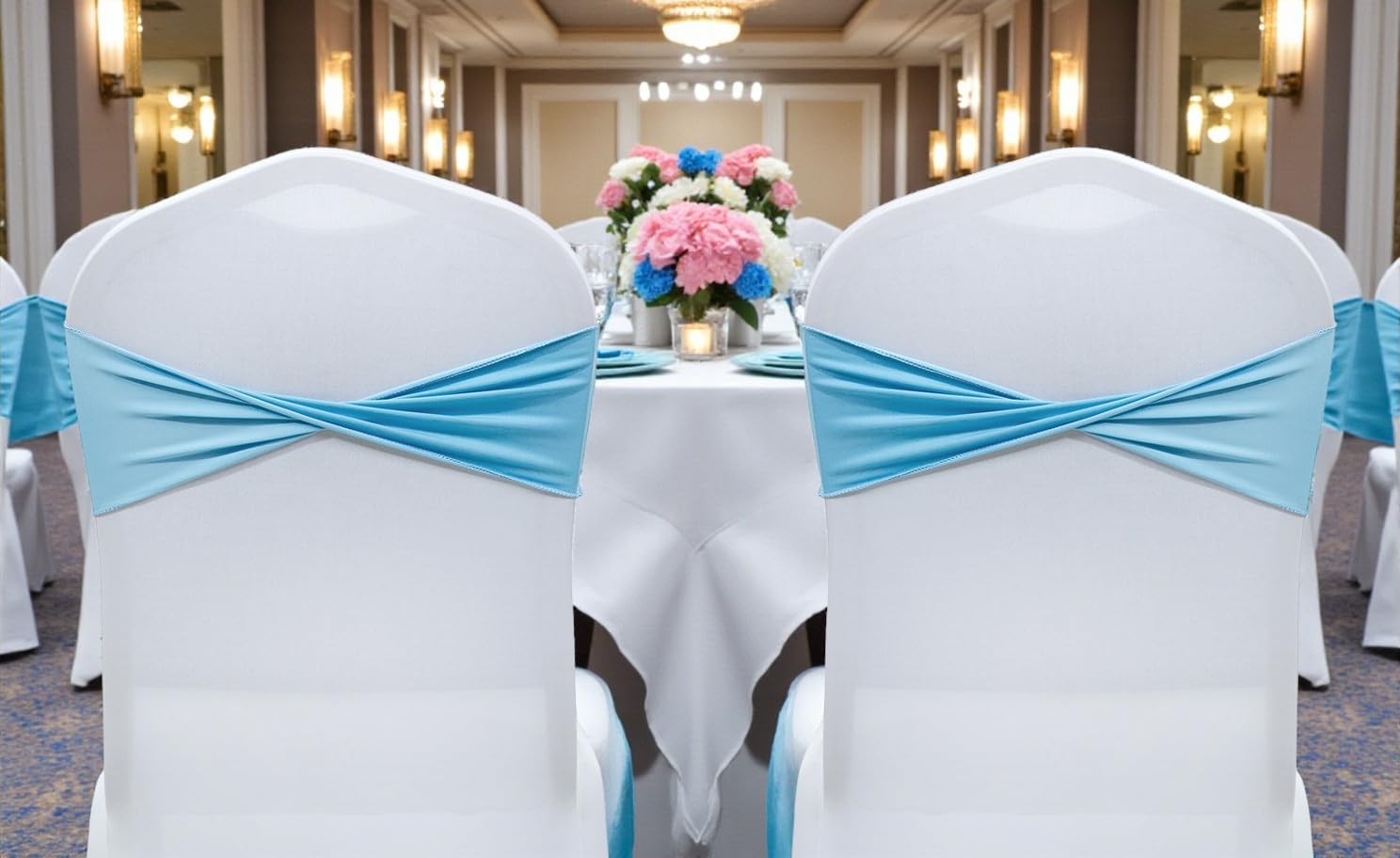 MDS Spandex Chair Sashes - Elastic Stretch Bands for Weddings & Events | Pack of 10 - Blue