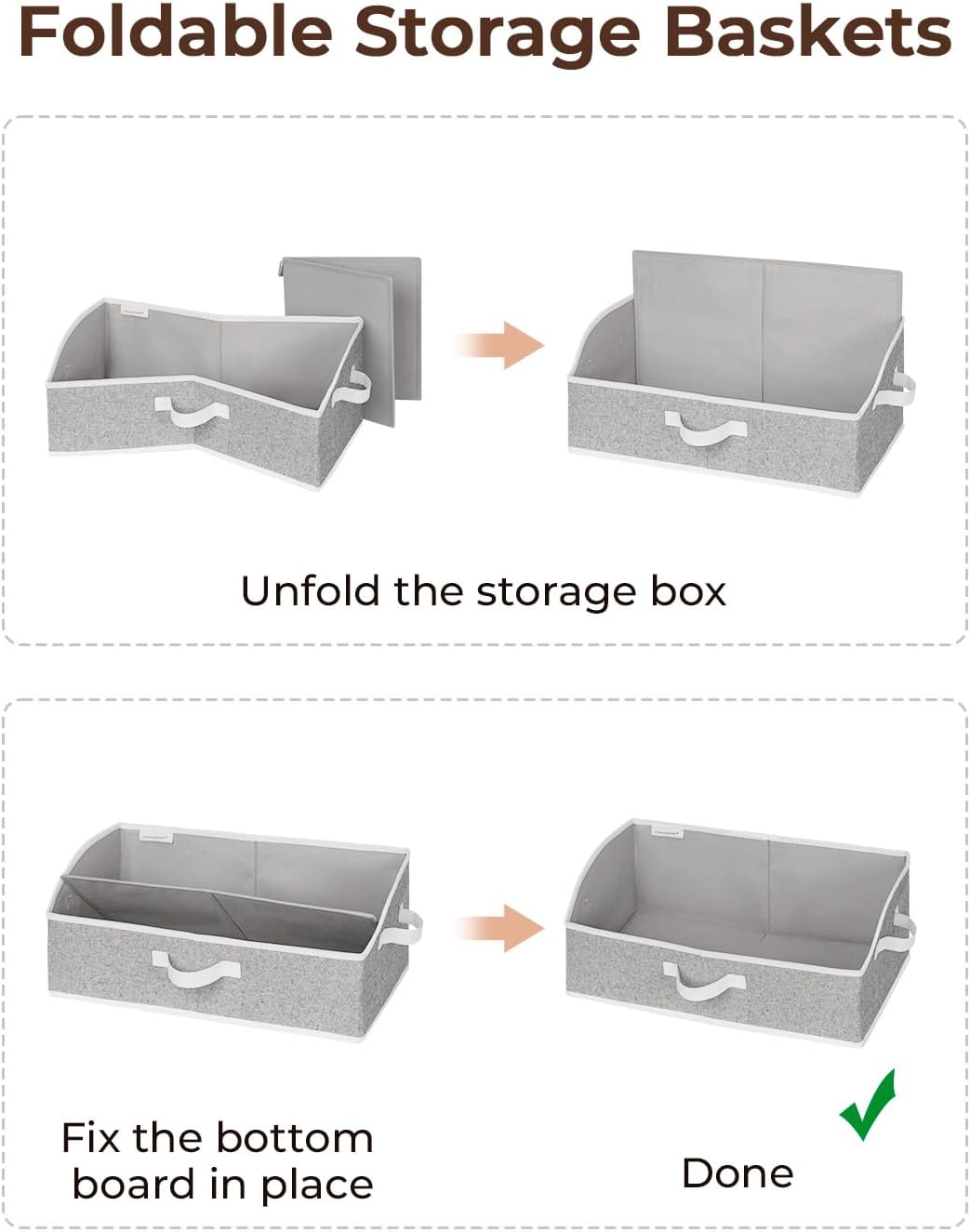StorageWorks Trapezoid Closet Storage Bins - Foldable Fabric Organizing Baskets, Large Gray, 3-Pack