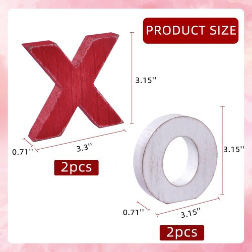 Valentine’s Day XOXO Wooden Table Decor Set, Rustic Valentine’s Day Home Decorations, Freestanding XOXO Sign for Tiered Tray, Mantel, Shelf, Table, Farmhouse Valentines Decor (red white)