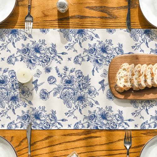 Artoid Mode Navy Blue Floral Table Runner - 13x72 Inch Kitchen Decor