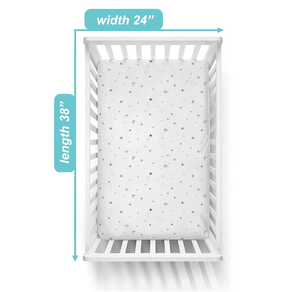 American Baby Company 3 Pack 100% Natural Cotton Fitted Mini Crib Sheets 38" x 24" - Soft & Breathable Small Nesting Portable Sheets, Fits Pack N Play Mattresses, Gray Star/Zigzag, for Boys & Girls