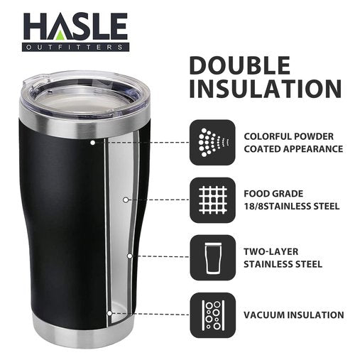 HASLE OUTFITTERS 20 oz Tumbler Bulk, Stainless Steel Tumblers with Lid, Vacuum Insulated Tumbler, Double Wall Tumbler Cup, coffee mugs, Black, 12 Pack