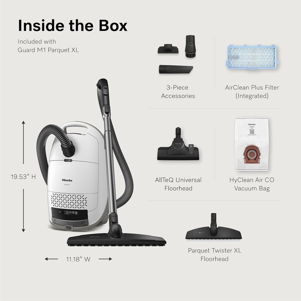 Miele Guard M1 Parquet XL Bagged Canister Vacuum - High Suction Power for Hard Floors & Low-Pile Carpet | Brilliant White
