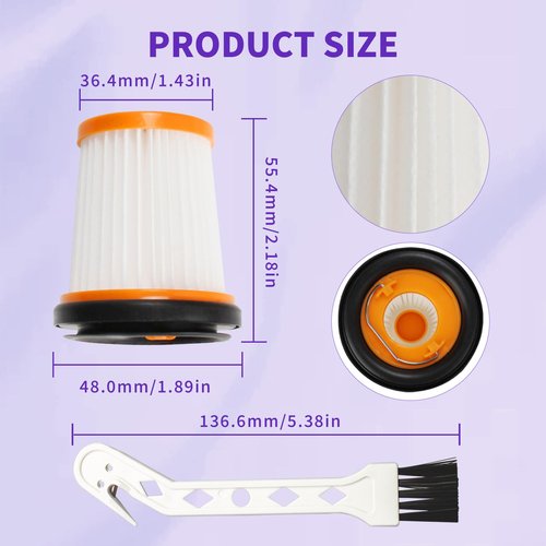 6-Pack WV201 for Shark Wandvac Filter Replacement Shark Handheld Vacuum Filter ION W1 S87, WV200, WV201, WV205, WV201BK,WV220, Compare to Part: XHFWV200