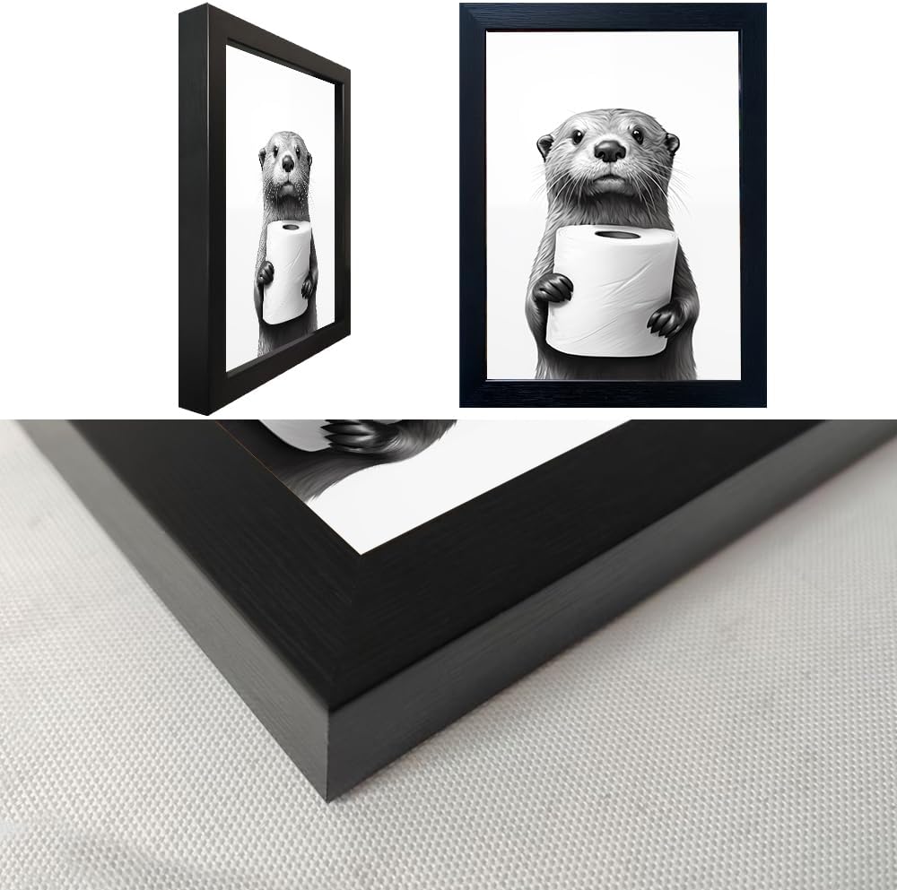 Regine Switzerland Funny Bathroom Wall Art - Framed Black and White Raccoon Canvas Print | Unique Decor