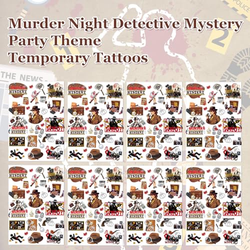 Detective Temporary Tattoos - 8 Sheets Mystery Party Favors