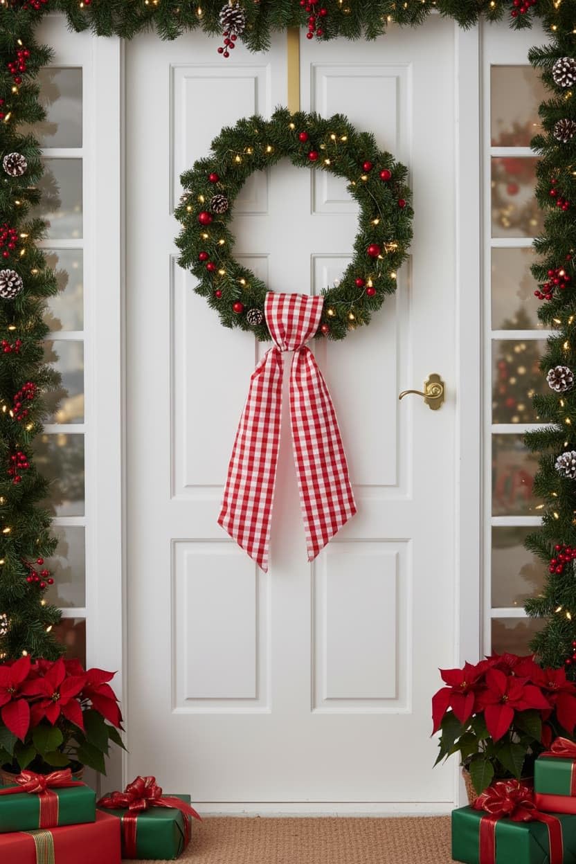 NUVCELKA Red White Plaid Wreath Sash Front Door Decoration, Blank Sash Christmas Valentine Wedding Holiday Party Bow Ribbon Accessories Indoor Outdoor Farmhouse Home Decor