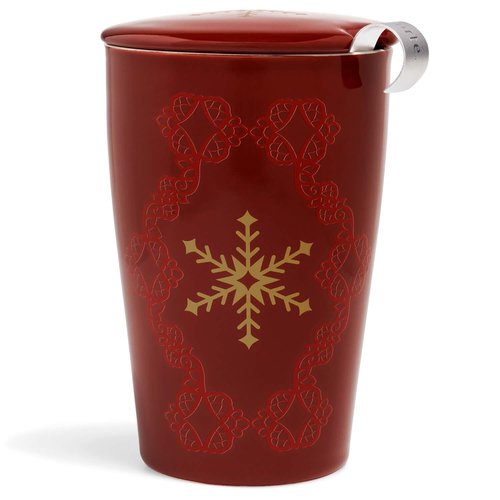 Tea Forte Double-Walled Ceramic Kati Cup, Removable Stainless Steel Infuser Basket and Lid, Steeps 12 oz Loose Leaf Tea, Dishwasher & Microwave Safe, Warming Joy