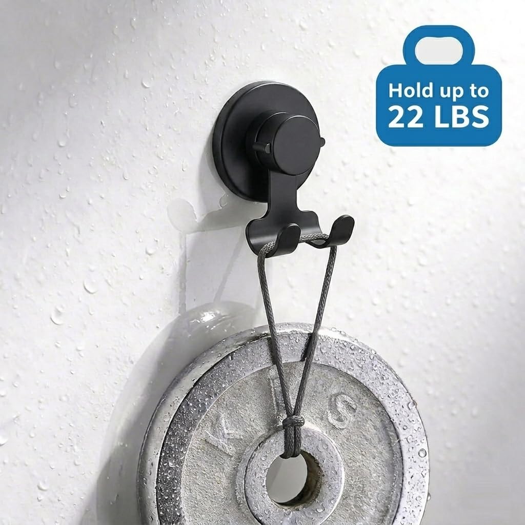 Suction Cup Hooks Razor Holder Powerful Vacuum Organizer for Towel, Razor, Coat, Bathrobe and Loofah 304 Stainless Steel Removable Hooks for Bathroom & Kitchen, Towel Hanger Storage (Black)