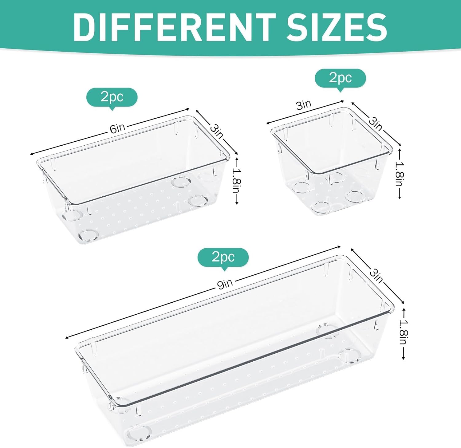 WOWBOX Clear Drawer Organizer Set - 6 Acrylic Storage Trays for Makeup, Jewelry, Office Supplies