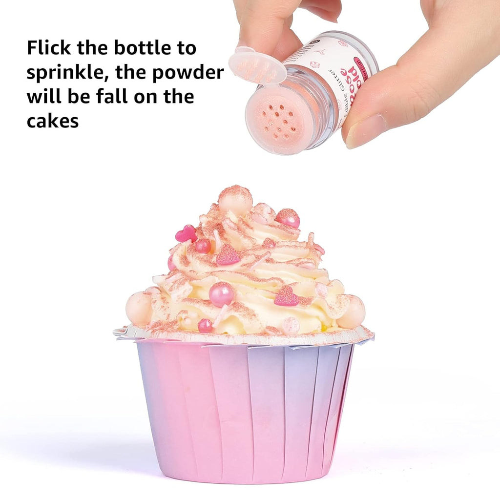 Skiennix Edible Glitter Spray - Food Grade Rose Gold Glitter Set for Drinks, Cakes & Cupcakes