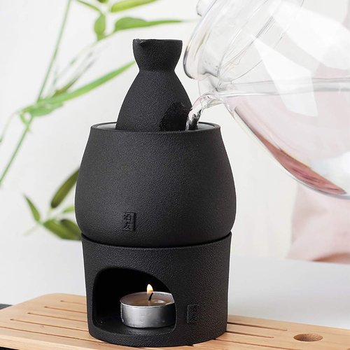 Lyty Ceramic Sake Set Cups with Warmer + Sake Saki Drink Storage Box, Porcelain Pottery Hot Cold Saki Drink, 9pcs include 1 Stove 1 Warming Bowl 1 Sake Bottle 6 Cup