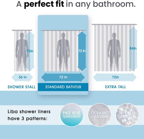 LiBa PEVA Shower Curtain Liner - 8G Waterproof, 72x72 Inch with Oceanic Gradient & Magnets
