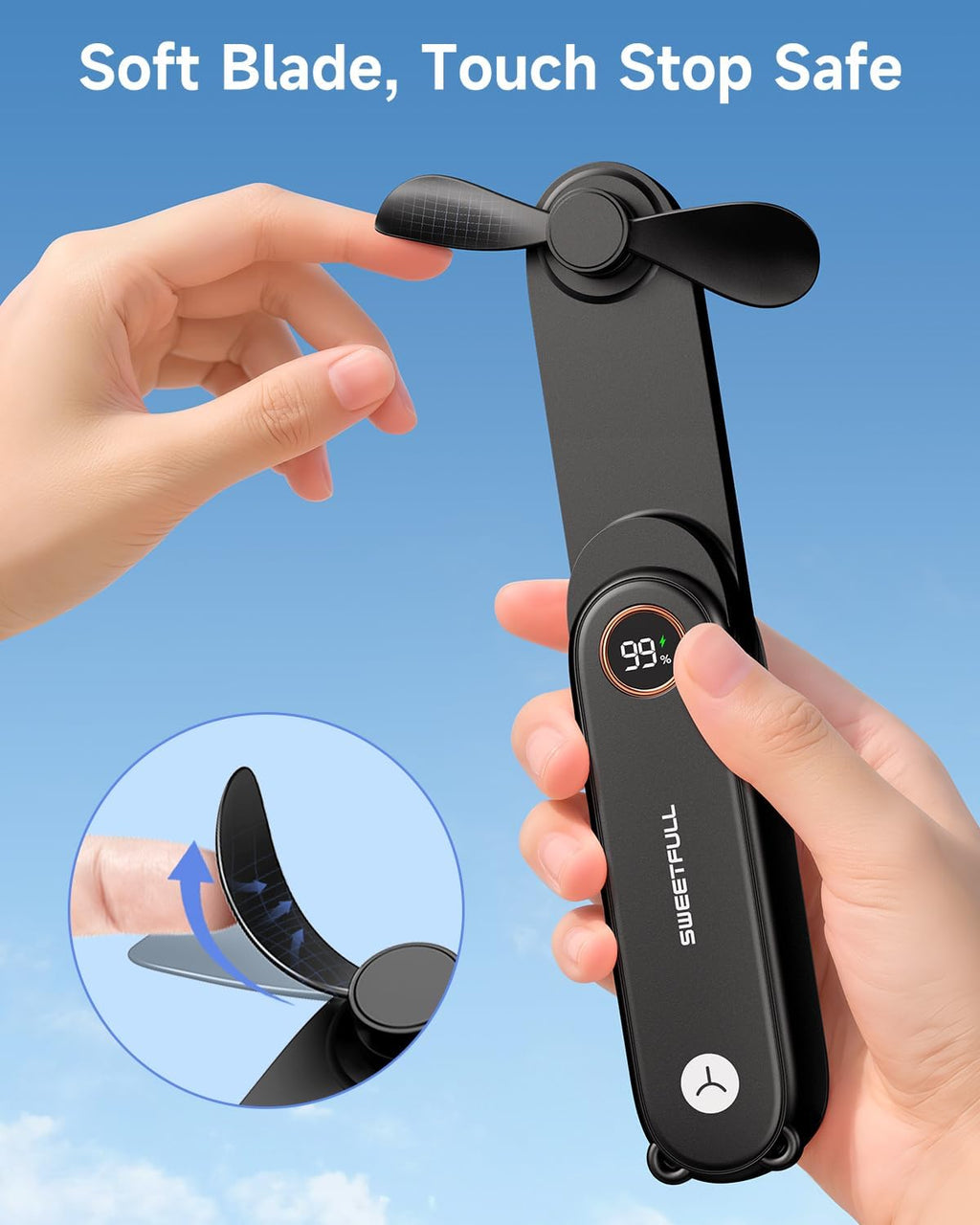 Sweetfull Portable Handheld Mini Fan - 3-in-1 USB Rechargeable Fan & Flashlight for Travel | Compact & Cute Design