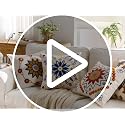 Embroidered Floral Throw Pillow Cover 22x22 - Orange & Blue