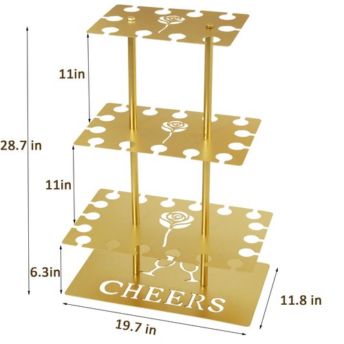 Oftest Metal Champagne Flute Holder Stand for Party – 3-Tier Champagne Tower Display Holds 42 Glasses, Gold Champagne Stand Holder for Wedding, Event, Celebration (Gold, Rectangle)