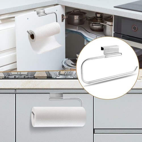 Cabinet Door Paper Towel Holder 12.4 Inches No Drill Paper Towel Holder Under Sink Stand Mounted Stainless Steel Paper-Dispenser for Kitchen Bathroom Craft Laundry Room