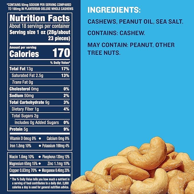 PLANTERS Lightly Salted Cashews, 18.25 Oz - Plant-Based Protein Snack