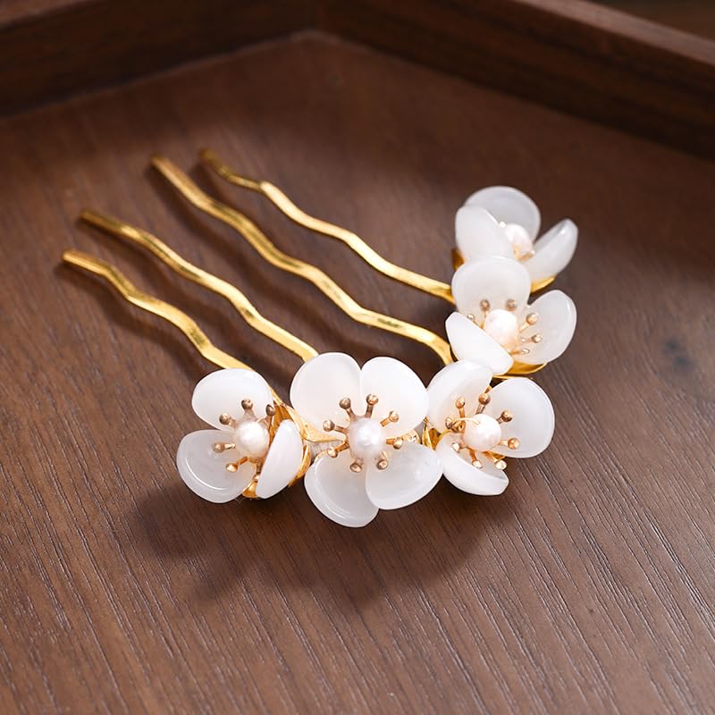 Chinese Hanfu Wedding Hair Pins Pearl Flower Tassels 2pcs