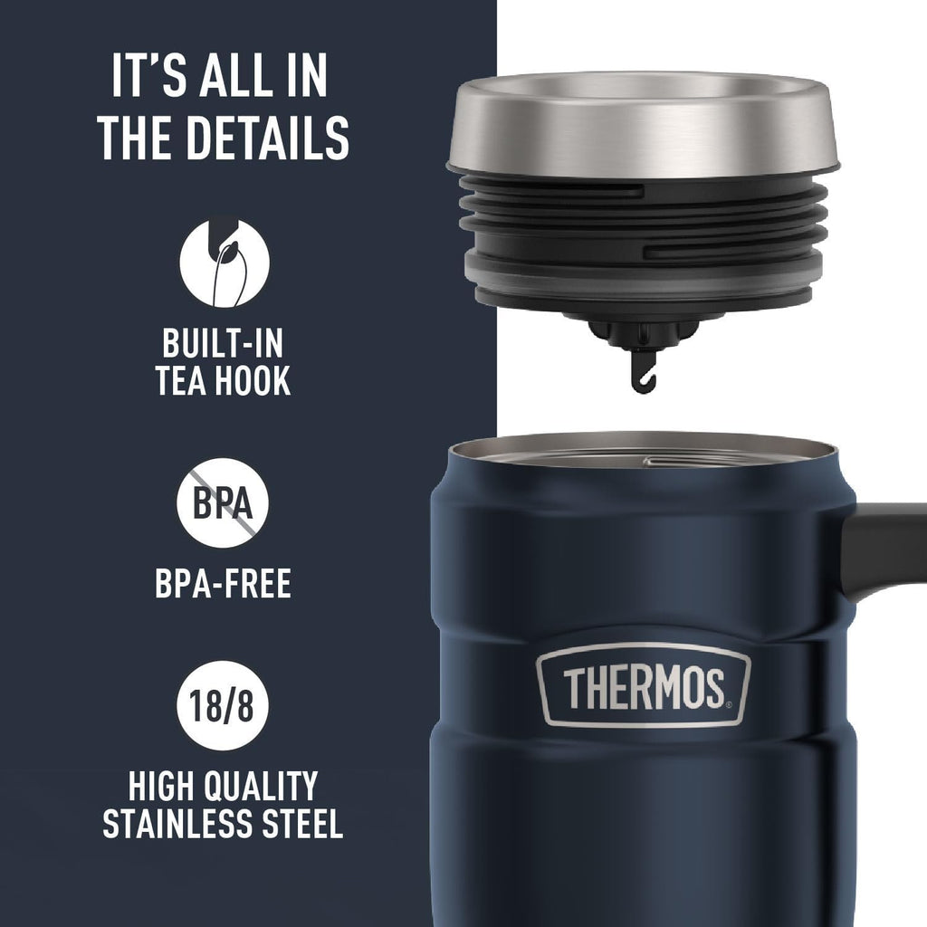 THERMOS Stainless King Travel Mug - 16oz Vacuum-Insulated, Midnight Blue - Leak-Proof Coffee Tumbler for Hot & Cold Drinks