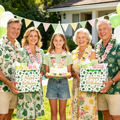 Tropical Hawaiian Birthday Gift Bag Set with Tissue Paper & Card