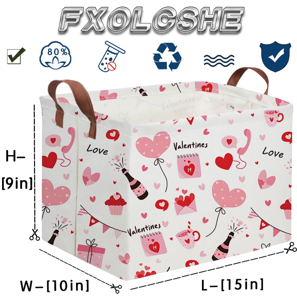 FXOCSHE Rectangular Pink Valentine's Day Gift Basket,nursery basket,Pink girls gift baskets,kids toy storage Bin, Love Heart Room Decor for Home,Shelf Baskets(Balloon Love)