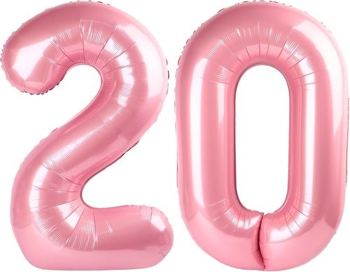 **Number Pastel Pink Balloons - 40 Inch Large Foil Balloon for Happy 20th Birthday Celebrations**