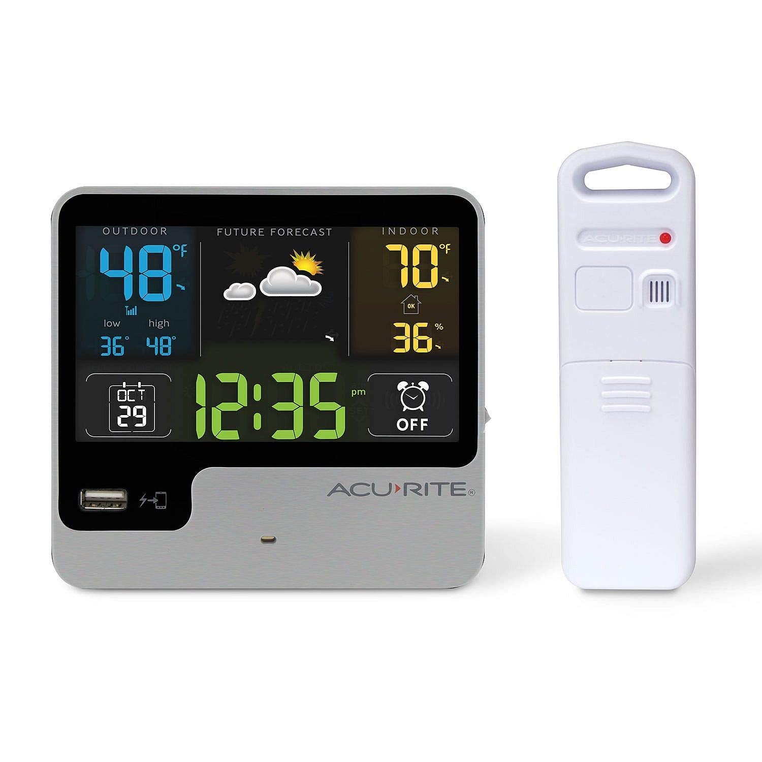 AcuRite 01129M Alarm Clock with USB Charger, Outdoor Temperature & Weather Forecas