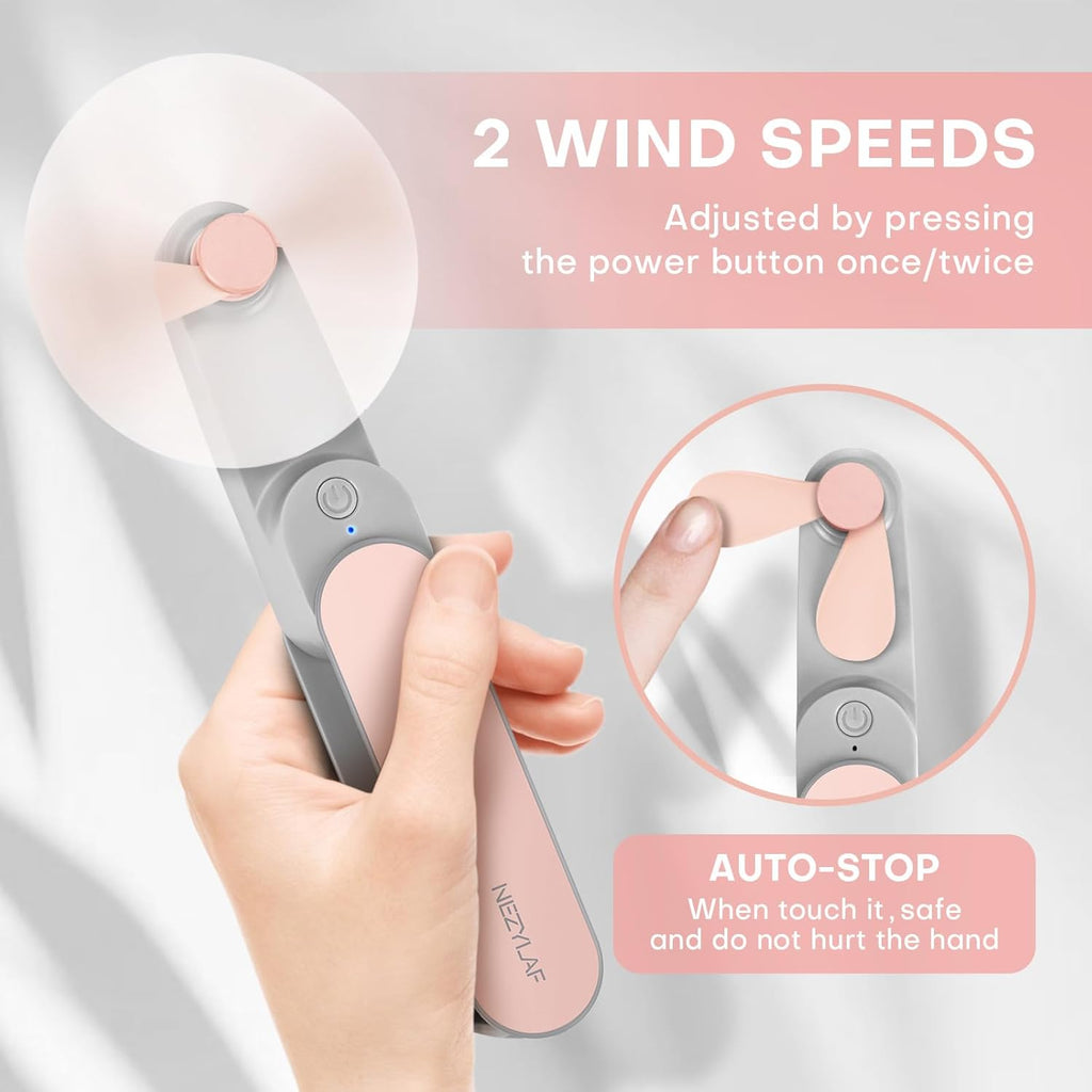 Nezylaf Portable Mini Handheld Fan - Rechargeable Personal Fan for 9-15 Hours | Perfect for Travel & Beach