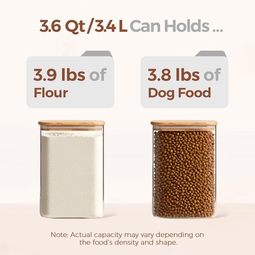 ComSaf Glass Food Storage Containers - 3.6Qt Airtight Cereal Jars with Bamboo Lids | Ideal for Rice, Pasta, Grains