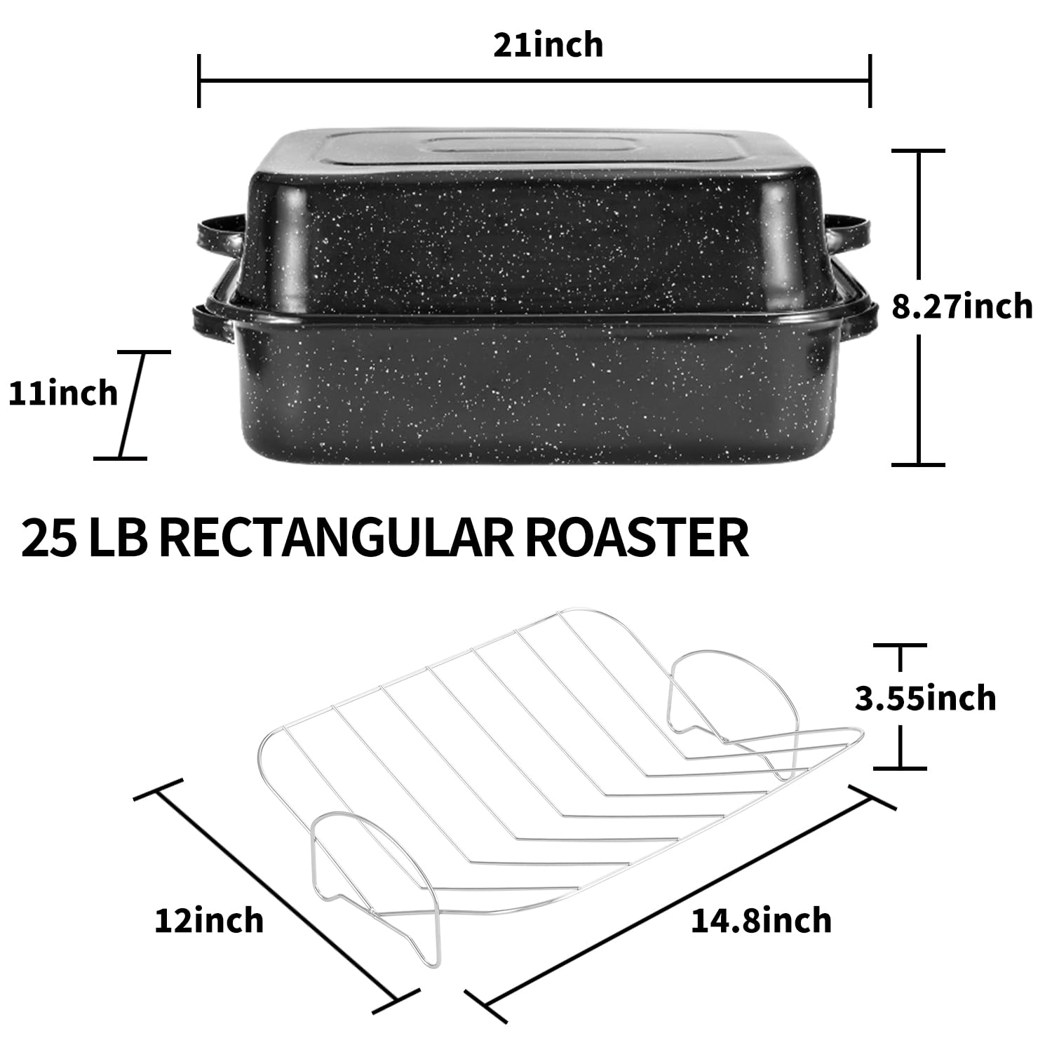 JY COOKMENT Roasting Pan With Lid and Rack, 21' Rectangular, 25lb Turkey Roaster Pot, Large Oven Roaster Tray, V-Rack and Versatile Lid Bone Turkey Baster