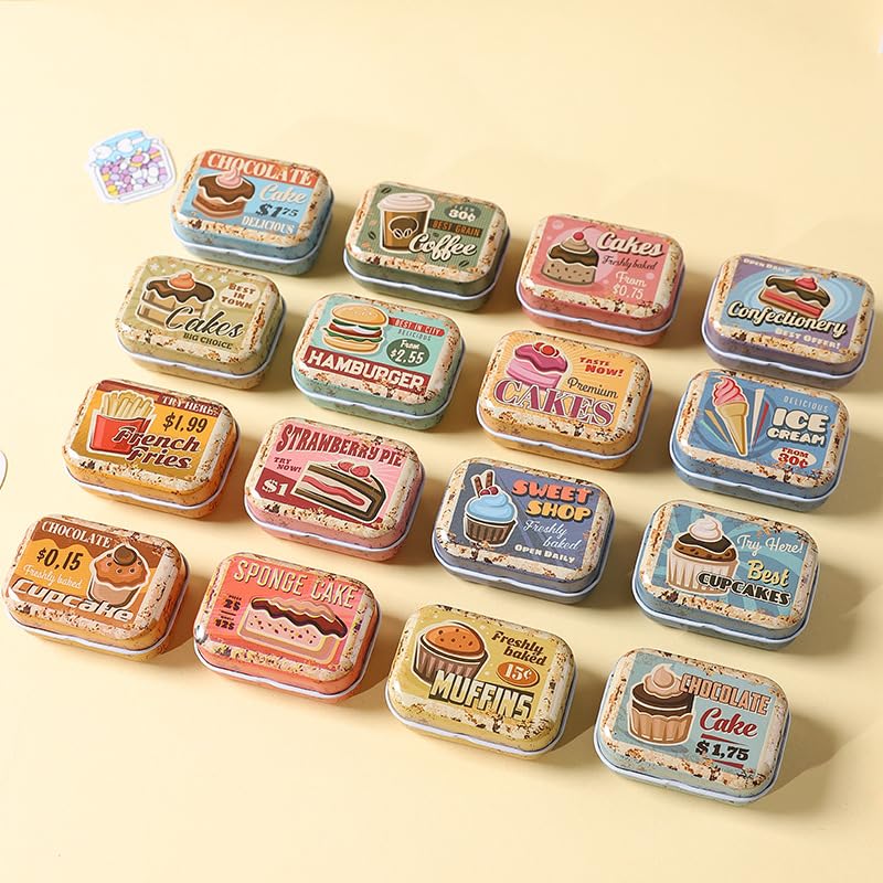 8-Pack Mini Tin Storage Boxes with Hinged Lids - Vintage Metal Organizers