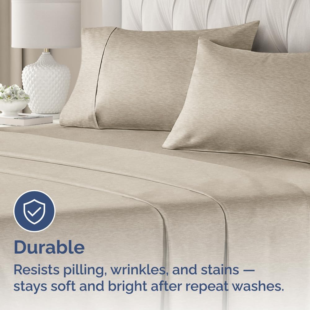 Skiennix Queen Pillow Cases Set of 4 - Ultra Soft Hotel Quality - Wrinkle Free & Fade Resistant - Heathered Beige