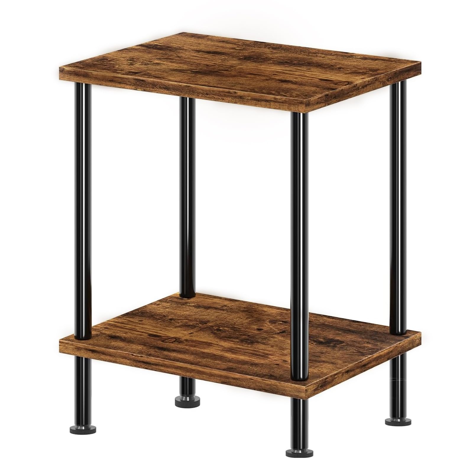 Simple Trending Side Table, Small End Table Living Room, Nightstand with 2 Tier Storage Shelves, Rustic Brown