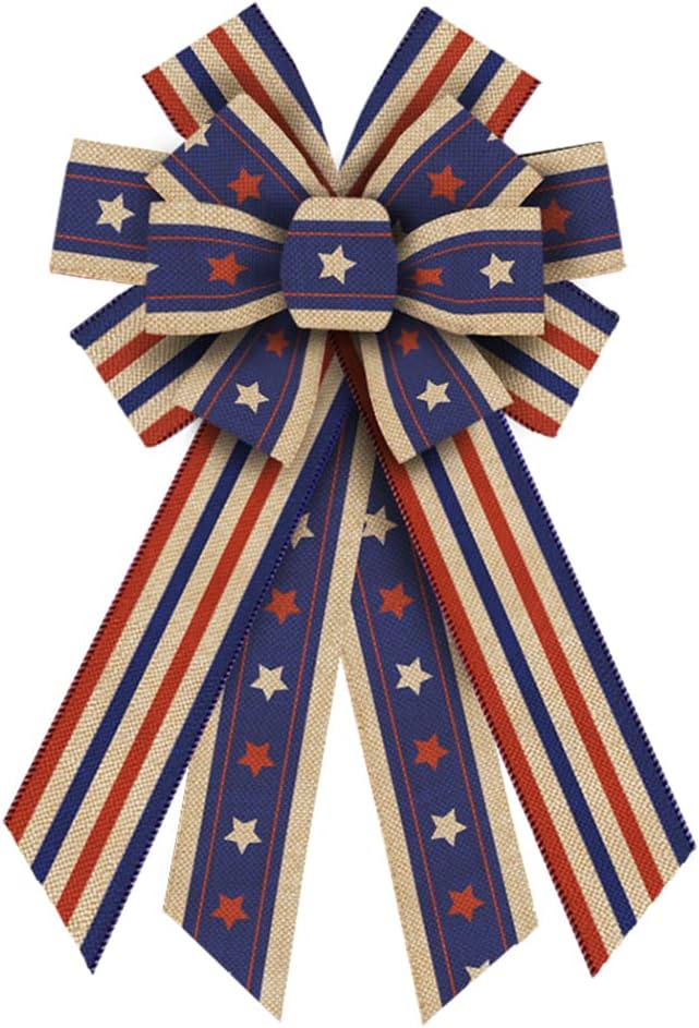 Regine Switzerland Patriotic Independence Day Wreath Bow - July 4th American Flag Burlap Decor