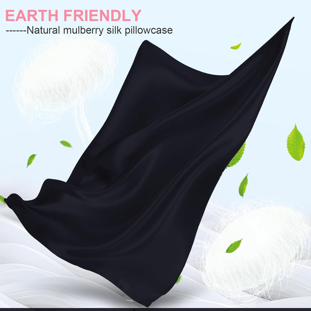 Skiennix Mulberry Silk Pillowcases - King Size 2-Pack with Hidden Zipper | Soft, Breathable & Cooling - Navy Blue
